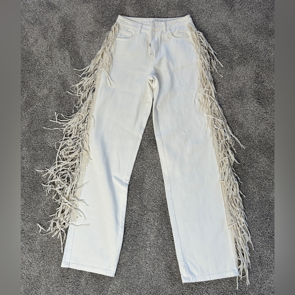 White fringe jeans, worn twice!
